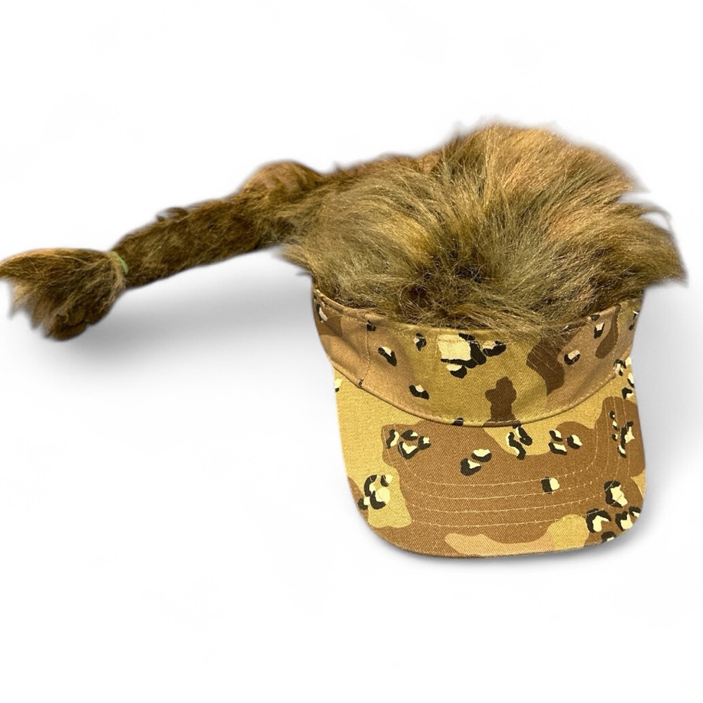 Camo Visor/Hat with Faux Fur Hair and Braid